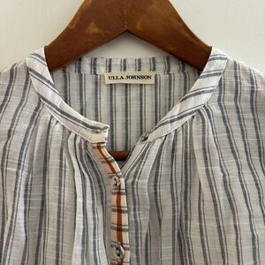Ulla Johnson White and Brown Striped Cotton Top